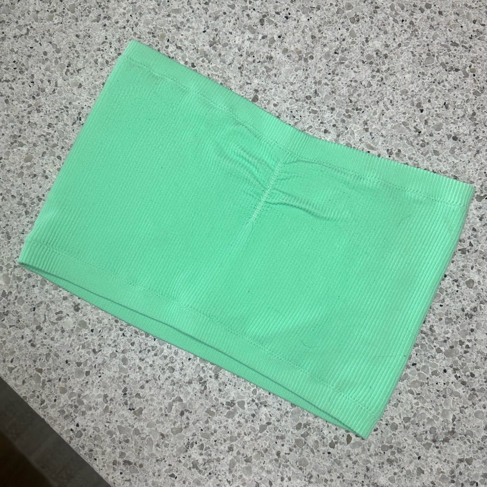 Love Tree Mint Green Ribbed Cinched Bandeau Tube Top